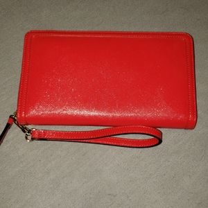 Red zippered wristlet wallet